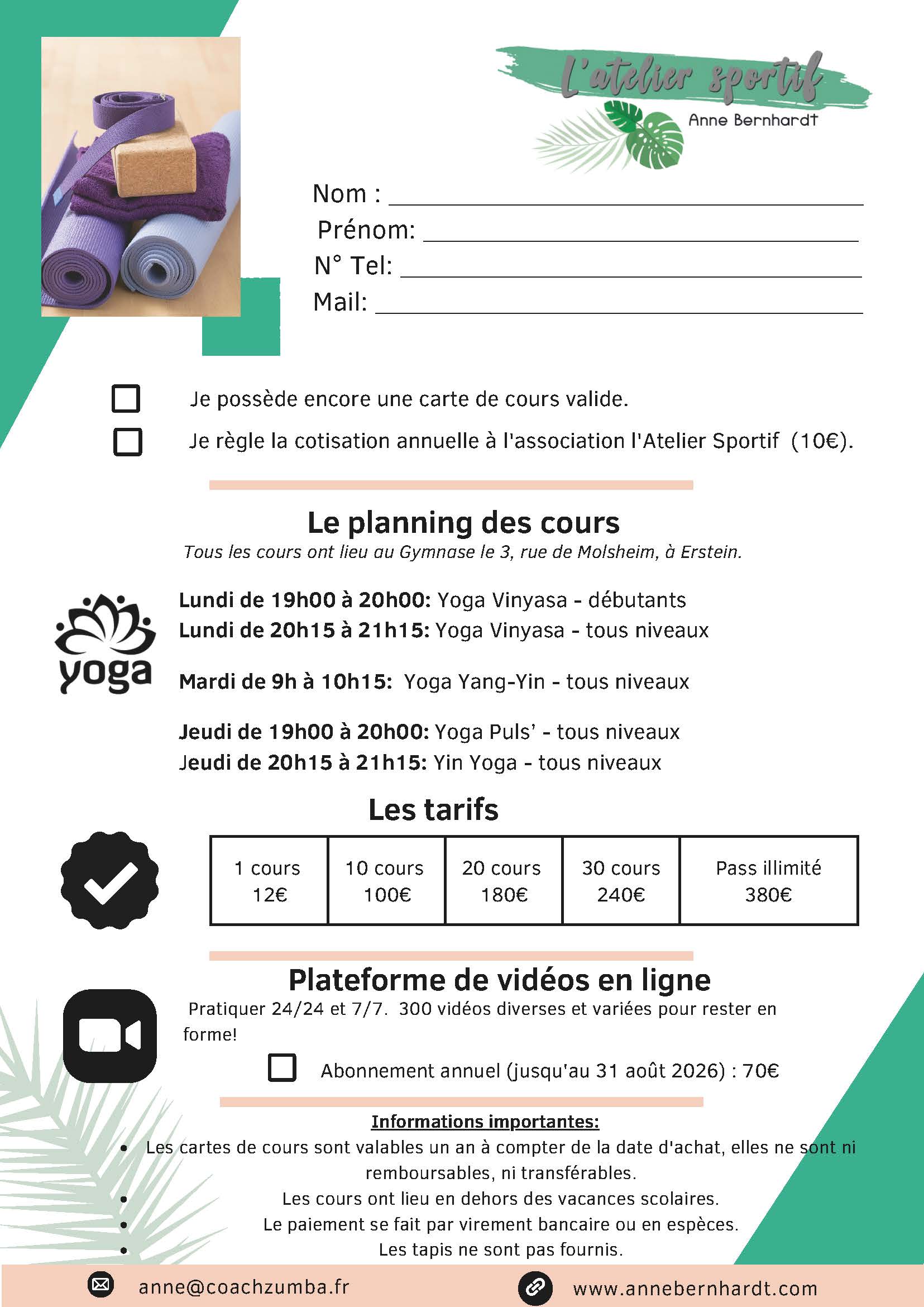 Fiche d'inscription 2024 2025